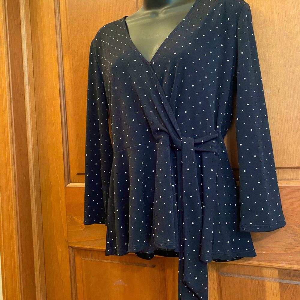 NWOT!  Banana Republic Navy Blue and White Polka Dot Peplum Top.  Medium & Large